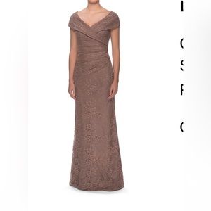 La Femme Portrait Neck Lace Gown